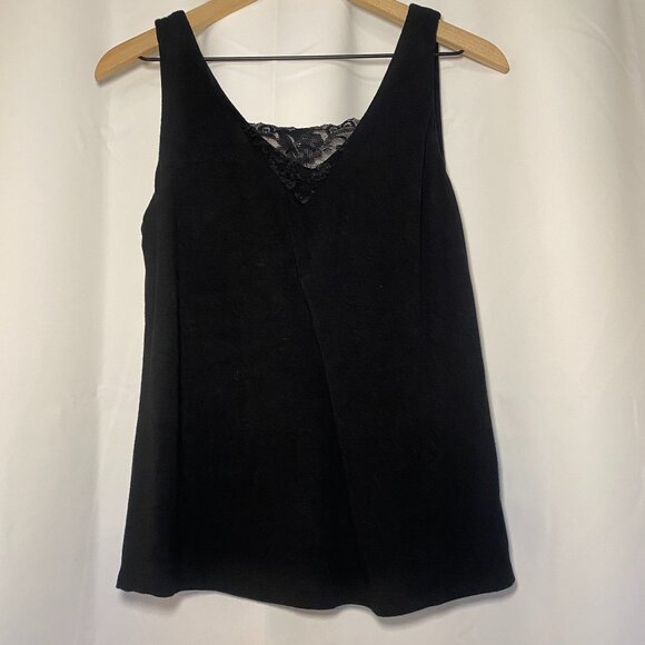 Nine Britton Azriel Black Knit Top Tank Lace Inset Womens M Lined Layering EUC - Picture 1 of 8